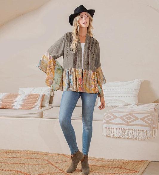 Patchwork Shirt/Cardigan (Gravel)