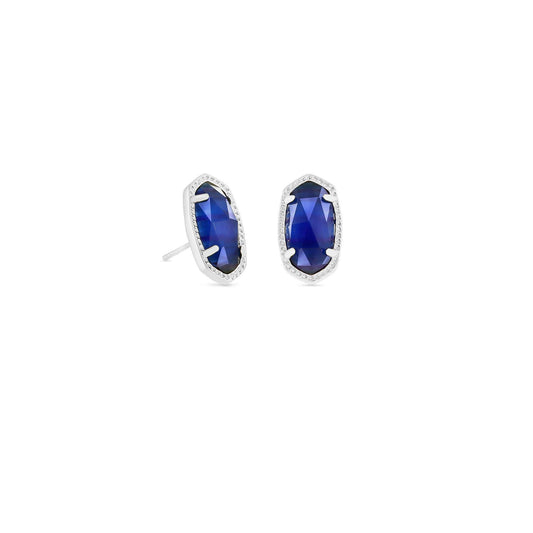 Kendra Scott Ellie Silver Stud Earrings in Cobalt Cats Eye