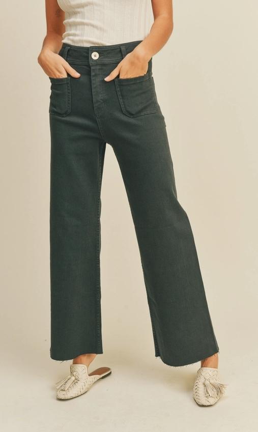 Straight Wide Leg Pants with Front Pocket (Faded Navy)