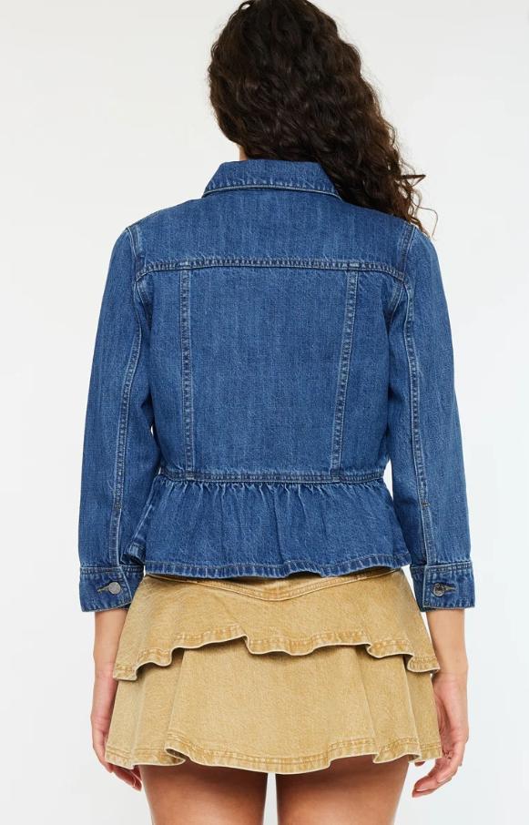 Marilou Peplum Denim Jacket – Button Down Flare Fit (Medium Wash)