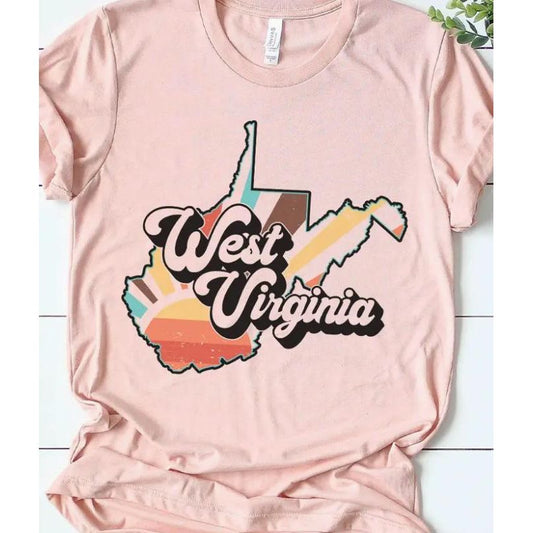West Virginia Retro State Graphic Tee (Heathered Peach)