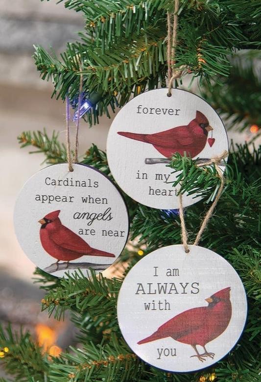 Cardinal Sentiment Round Christmas Ornament Assorted