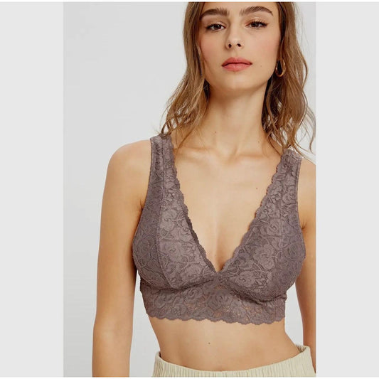 Scalloped Lace V Neck Padded Bralette (Midnight)