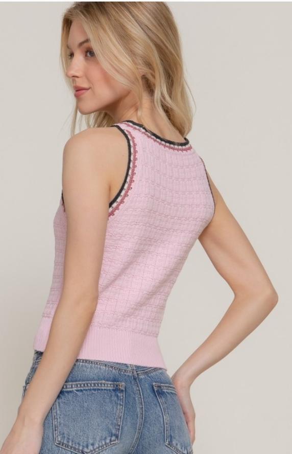 Halter Neck Crochet Spring Sweater (Pink)