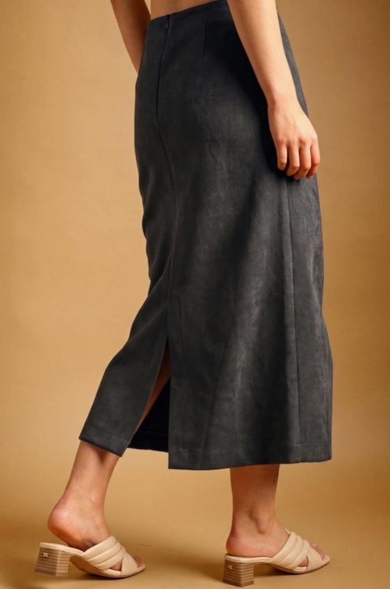 Suede Straight Skirt (Charcoal)