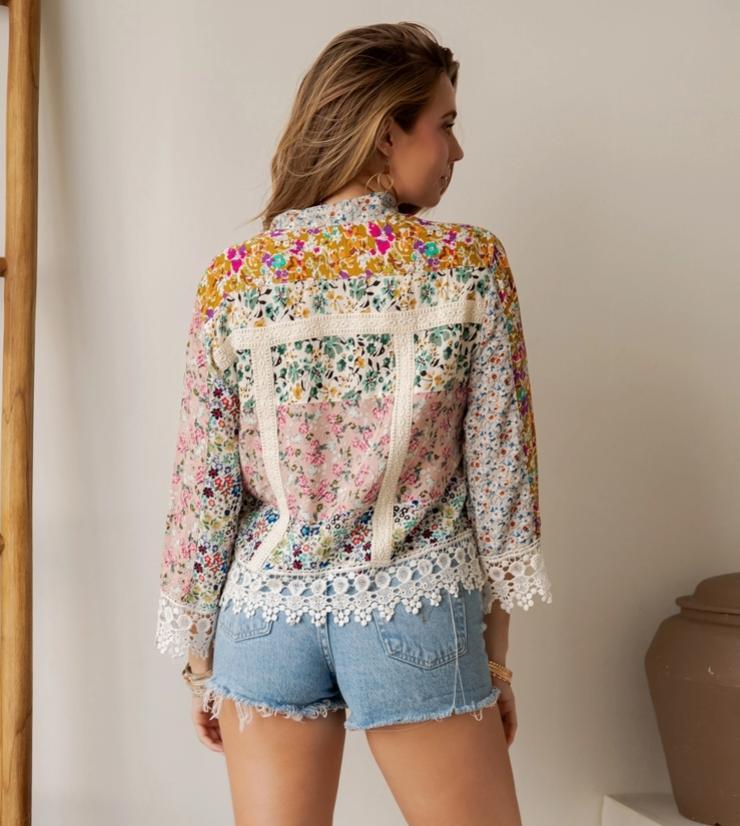 Earthy Boho Button Down Cropped Shirt (Natural)