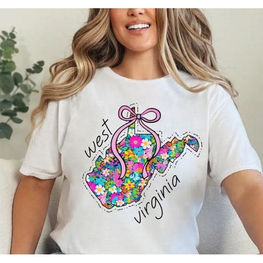 West Virginia Floral State Tee with Bow (White)