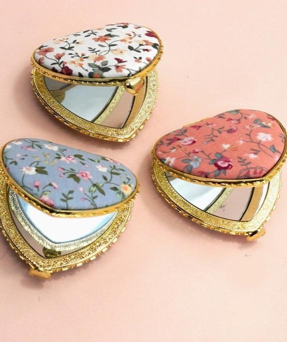 Travel Pocket Compact Handheld Floral Mirror