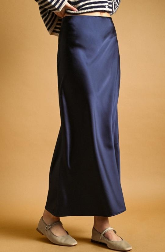 Satin Maxi Skirt (Midnight Blue)