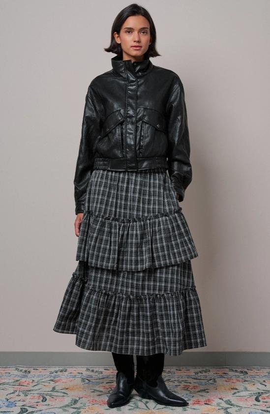 Faux Leather Bomber Jacket with Cargo Pockets (Black)