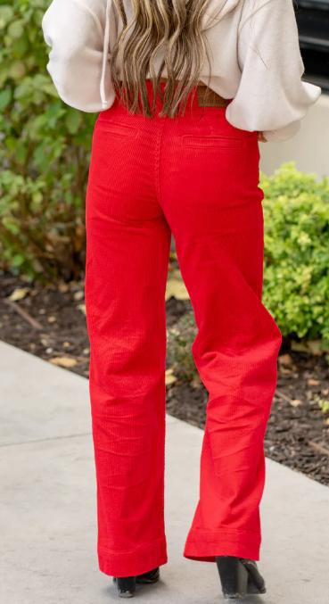 Judy Blue Red Corduroy High Rise Wide Leg Trousers