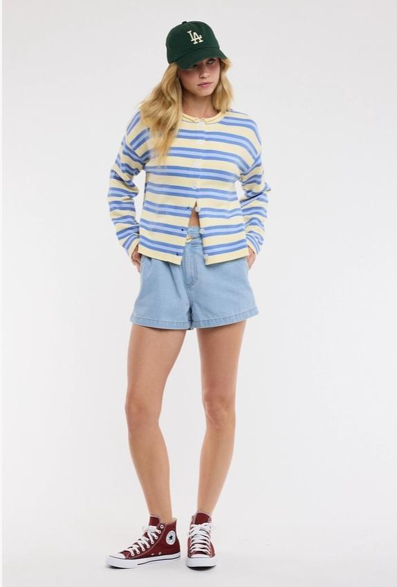 Multi-Striped Button-Up Sweater Cardigan (Daisy Combo)