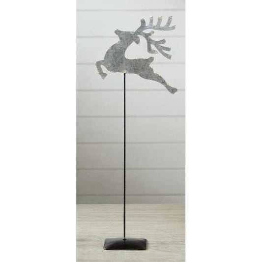 Decorative Galvanized Metal Reindeer with Base