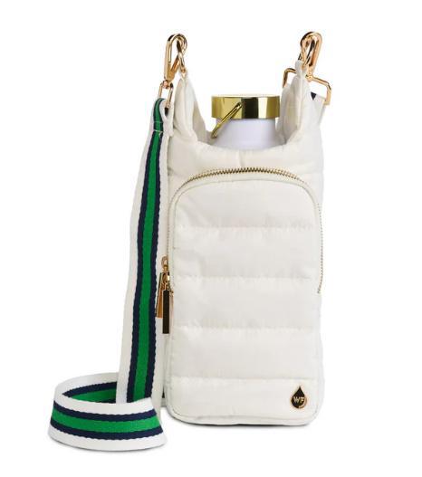 White Ripstop HydroBag with White, Green, Navy Striped Strap