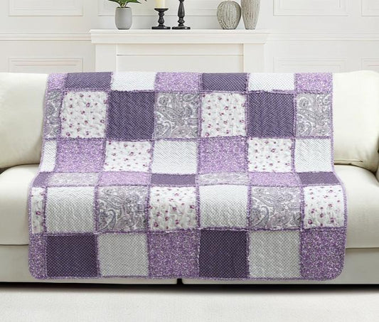 "Purple Patchwork" Quilted Throw Blanket 50"x60"
