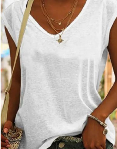 V-Neck Loose Sleeveless T-Shirt (White)