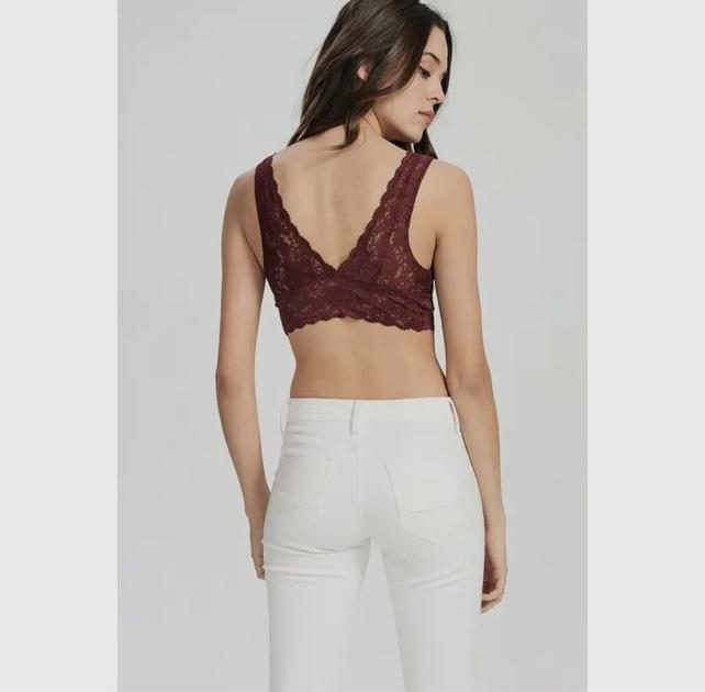 Scalloped Lace V Neck Padded Bralette (Burgundy)