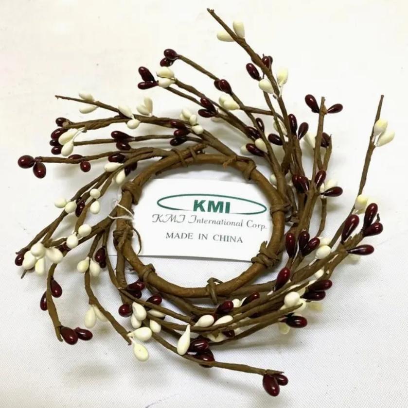 Rice Berry Candle Ring, 2.5 in. Rim, Burgundy, Cream