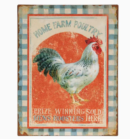 Home Farm Poultry Distressed Metal Sign