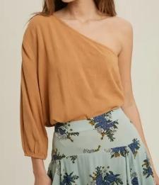 Viscose Linen One-Shoulder Top (Amber)