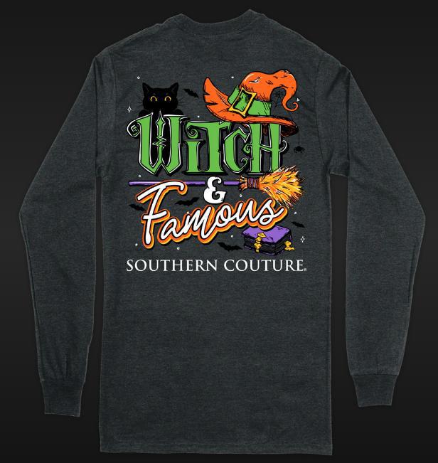 Southern Couture Witch & Famous Long Sleeve Tee (Dark Heather Grey)