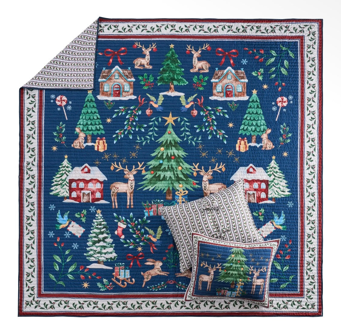 Christmas Cottage Quilted Throw 50” X 60”