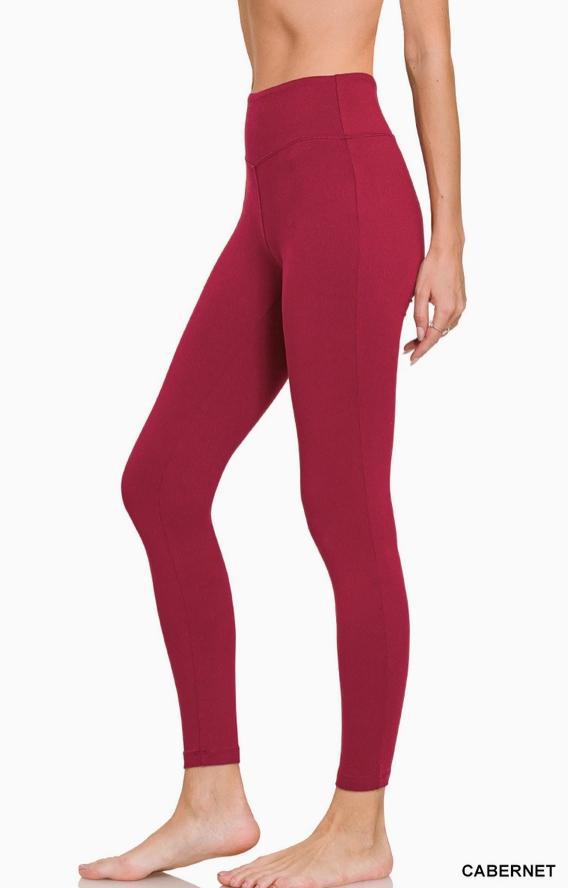 Microfiber Soft Waistband Full Length Leggings (Cabernet)