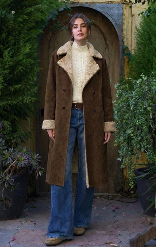 Double Breasted Faux Fur Suede Coat (Coffee Bean)