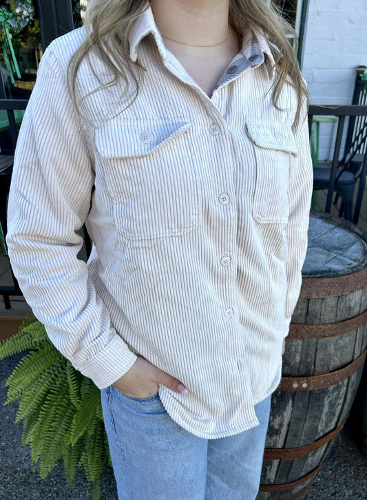 Plaid Lined Corduroy Flannel Shacket (Cream)