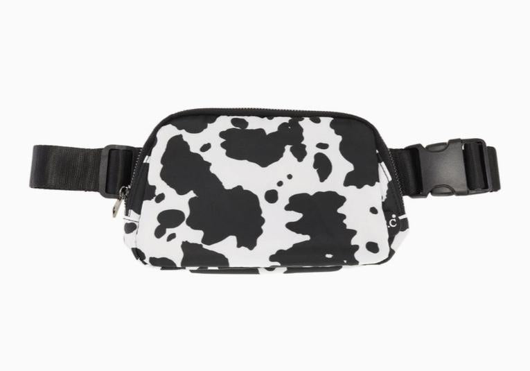 C.C Women's Cow Print Belt Bag (Black)