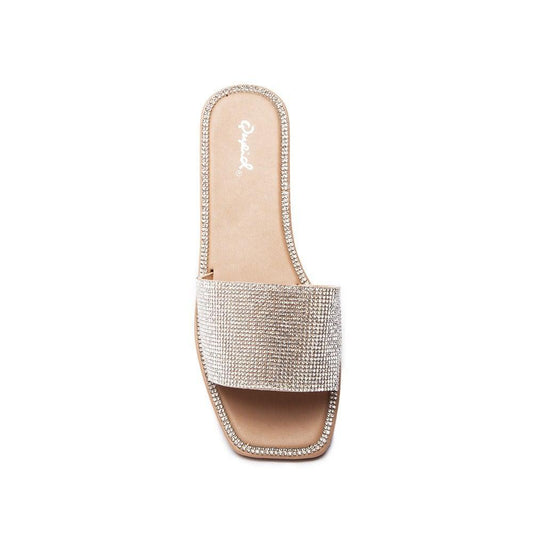 Afia Flat Sandal (Clear/Nude Rhinestone)