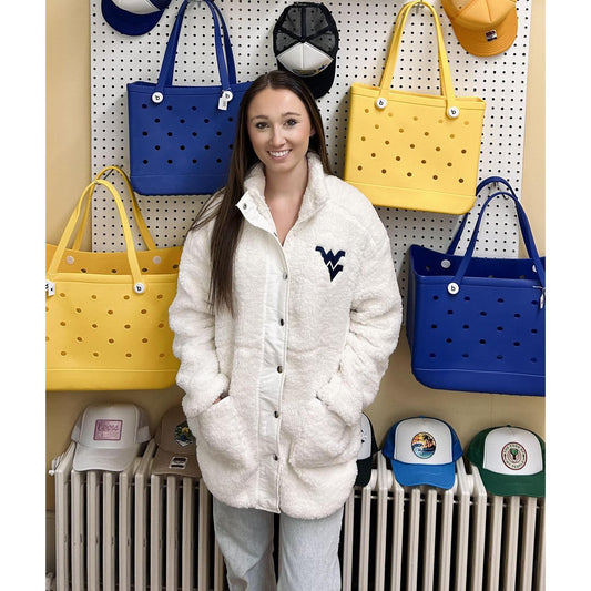 Oversized Sherpa Jacket w/ WV Embroidery (White)