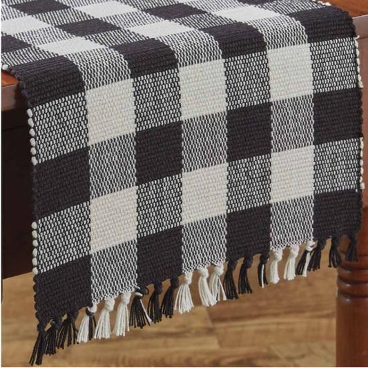 Wicklow Check Yarn Table Runner (Black & Cream)