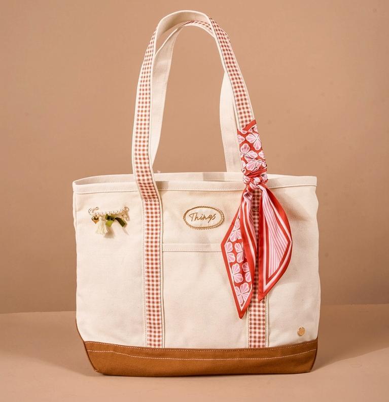 The Darling Canvas Tote Bag Maple Gingham