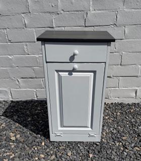 Amish Made Single Trash Can (White with Gray Wooden Top)