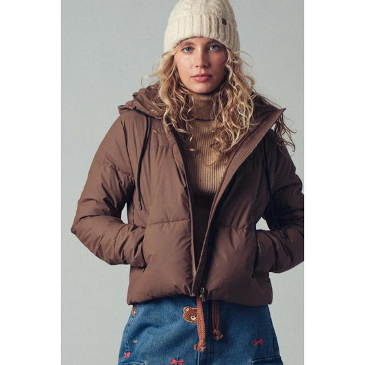 Cozy Drawstring Hooded Puffer Jacket (Chocolate)