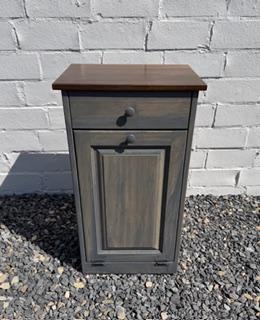 Amish Made Single Trash Can (Grey with Oak Top)