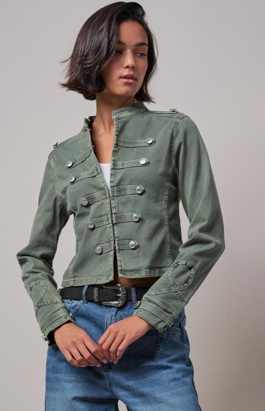 Military Double-Button Stretch Cotton Jacket (Olive)
