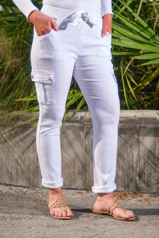 Ashley Cargo Pant w/Back Pockets (White)