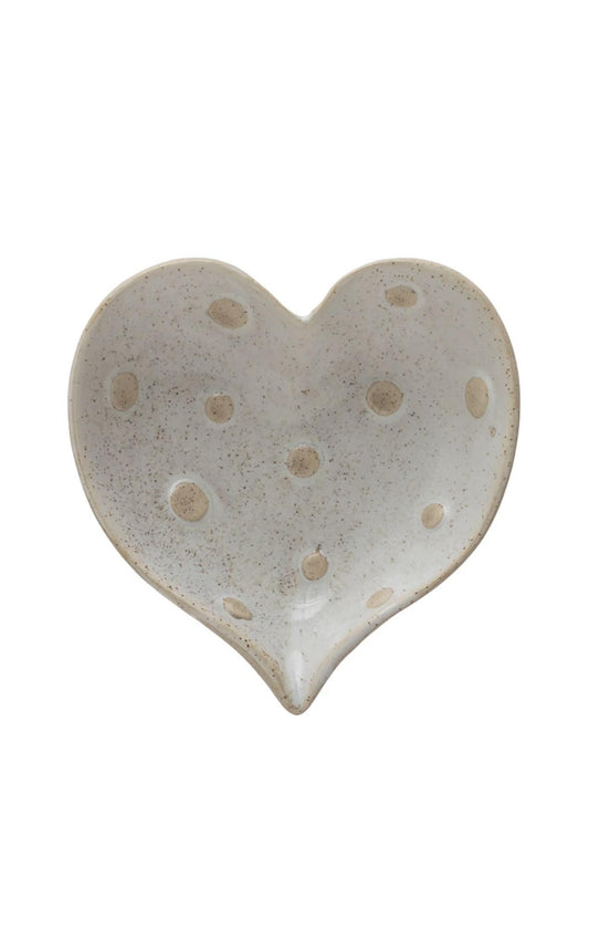 Stoneware Heart Shaped Dish w/ Dots