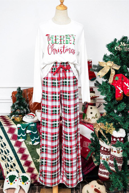 Merry Christmas Pajamas Plaid Two Piece Lounge Set