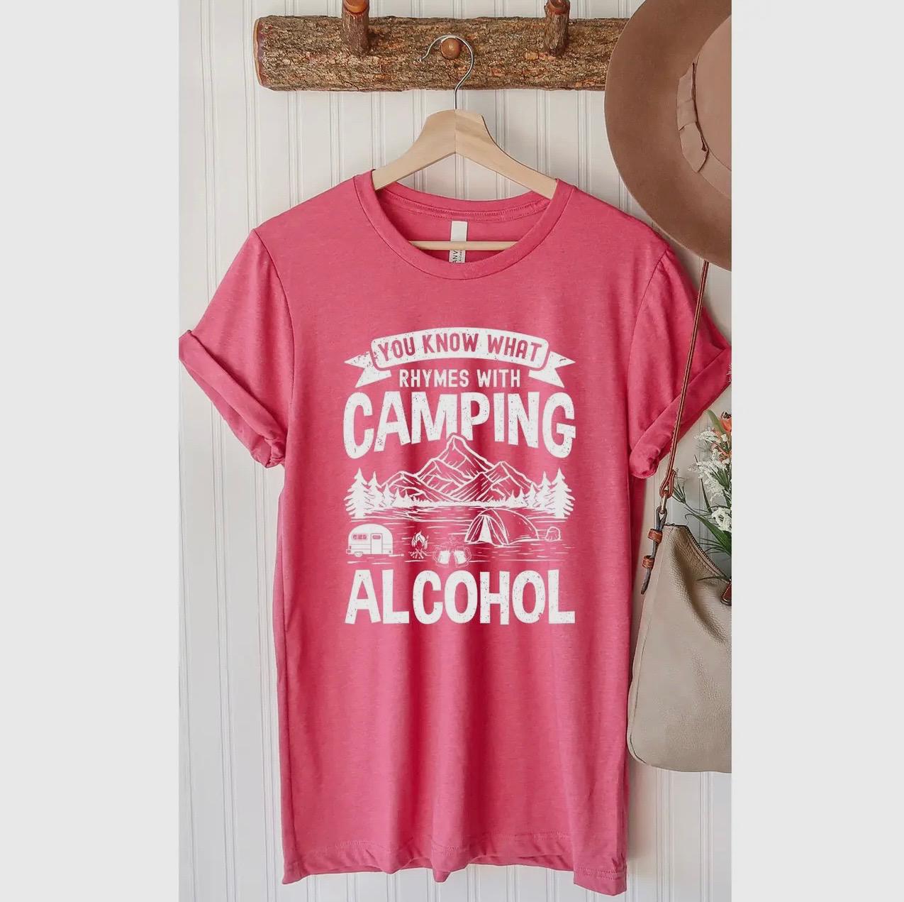 You Know What Rhymes with Camping Alcohol Tee (Heather Berry)