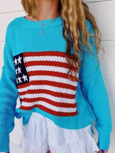 Rippled Knit Flag Sweater (Blue)
