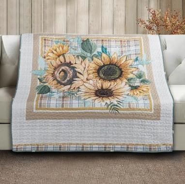 "Sunflower Bouquet" Quilted Throw Blanket 50"x60"