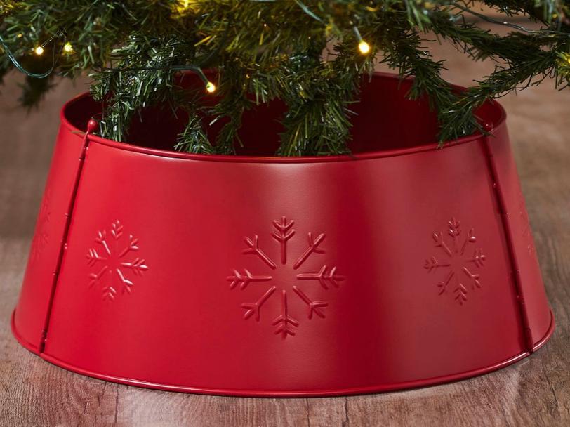 Snowflake Christmas Tree Collar Metal Barn Red