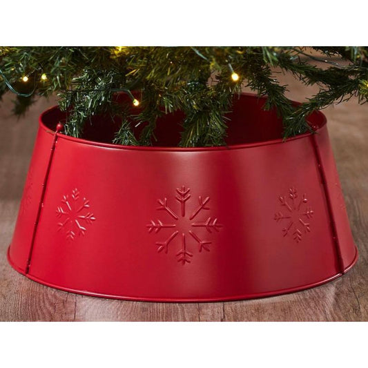 Snowflake Christmas Tree Collar Metal Barn Red