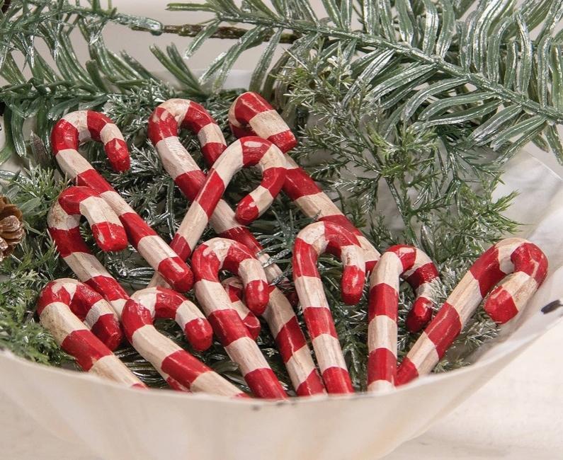12/Set - Carved Look Resin Antiqued Candy Canes - 3"H