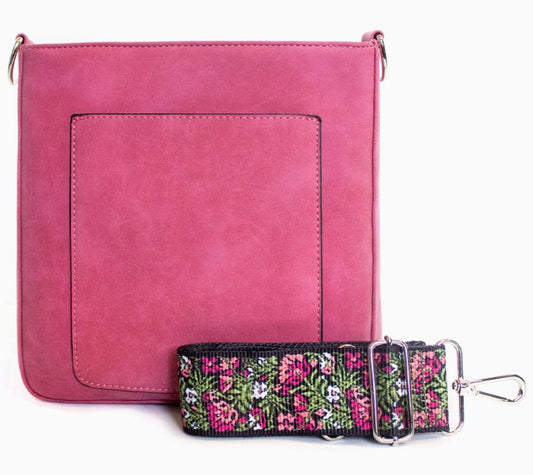 May Suede Vegan Leather Crossbody - Fuschia