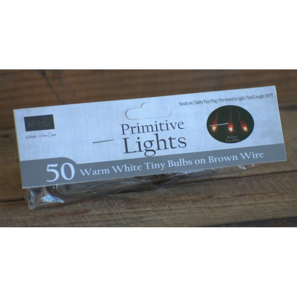 50 Bulb Primitive Rice String Lights 10ft Brown Cord