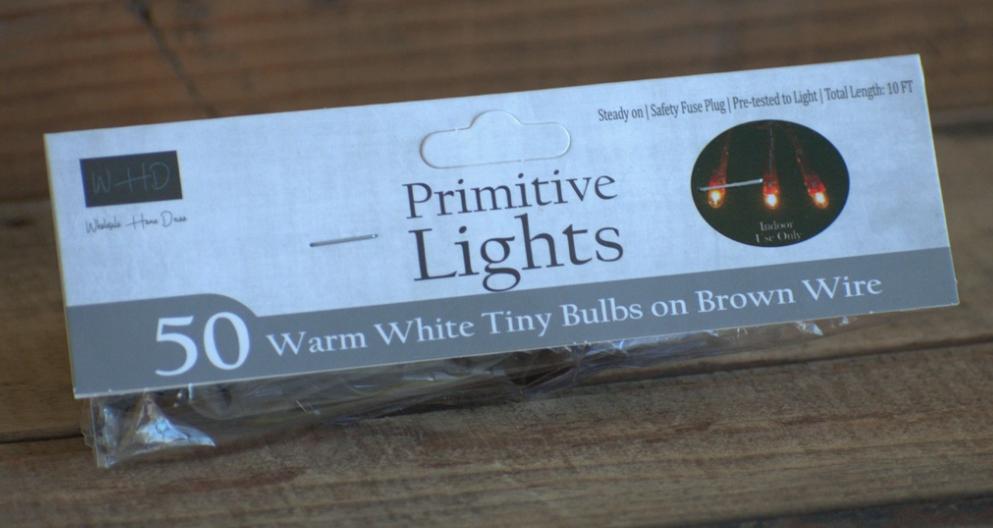 50 Bulb Primitive Rice String Lights 10ft Brown Cord